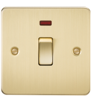 Knightsbridge Flat Plate 20A 1G DP Switch with Neon (Brushed Brass)